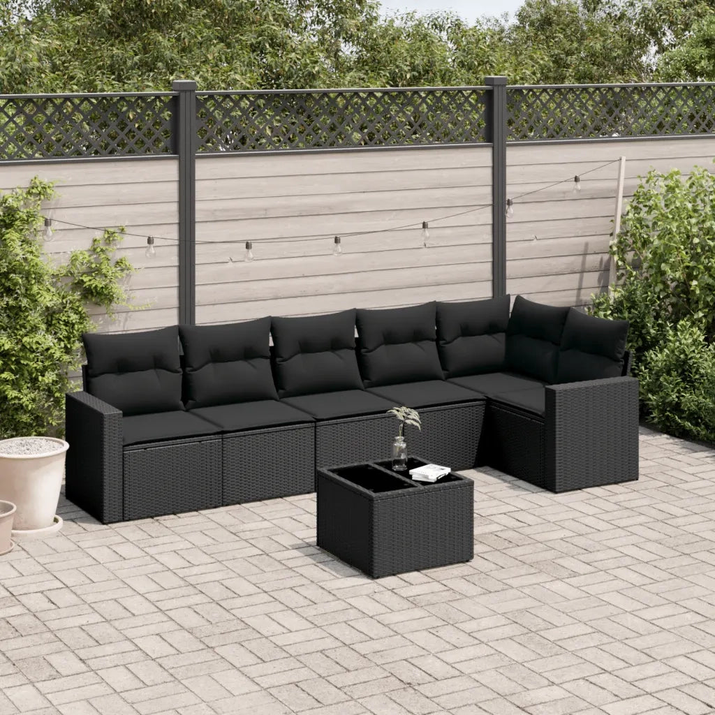 Set Divani da Giardino con Cuscini 7pz Nero Polyrattancod mxl 89999