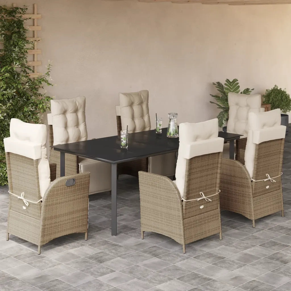 Set da Pranzo da Giardino 7 pz con Cuscini Beige in Polyrattan 3213446