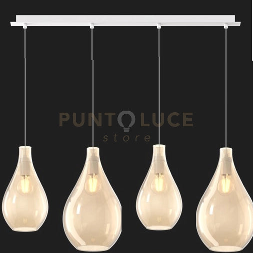 SOSPENSIONE BIANCO 4 LUCI RETTANGOLARE VETRI (2 PICCOLI+2 MEDI) TUTTI AMBRA 1193BI-S4 RPM-AM