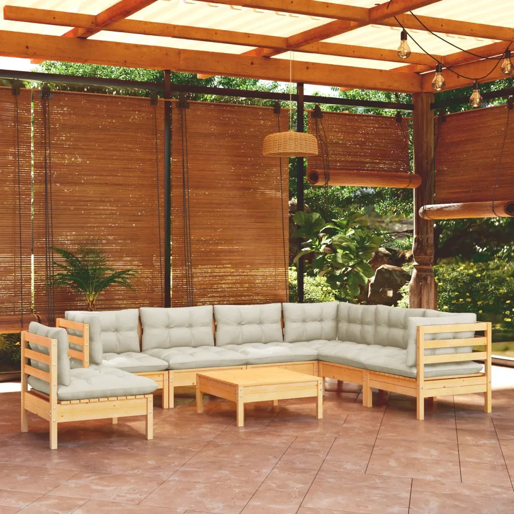 Set Divani da Giardino 8 pz con Cuscini Crema in Massello di Pino 3096725