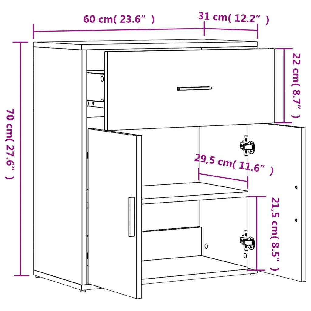 Credenza Grigio Sonoma 60x31x70cm in Legno Multistrato