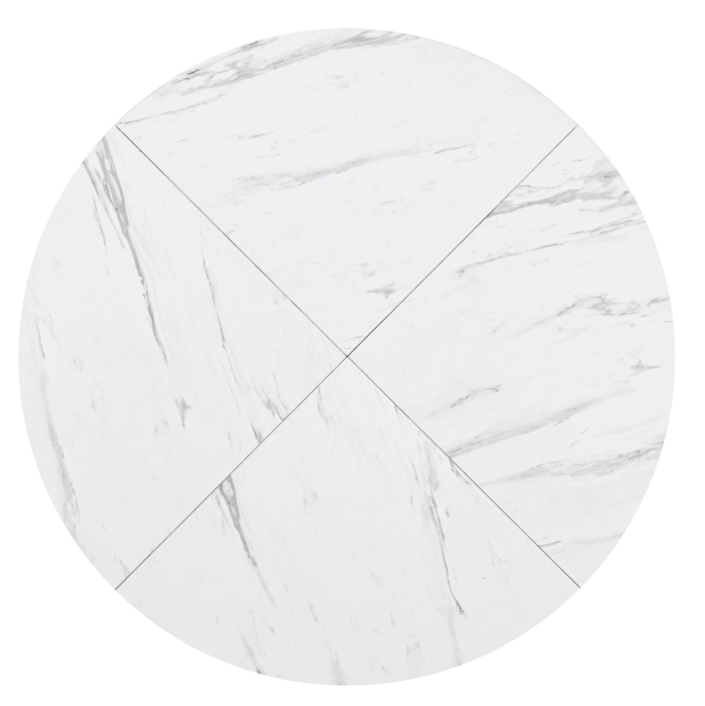 Tavolo da pranzo rotondo 100 cm con piano effetto marmo bianco e base in metallo nero