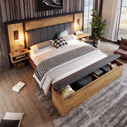 LETTO matrimoniale 180x200 cm Rovere con comodini, luci lettura e panca contenitore