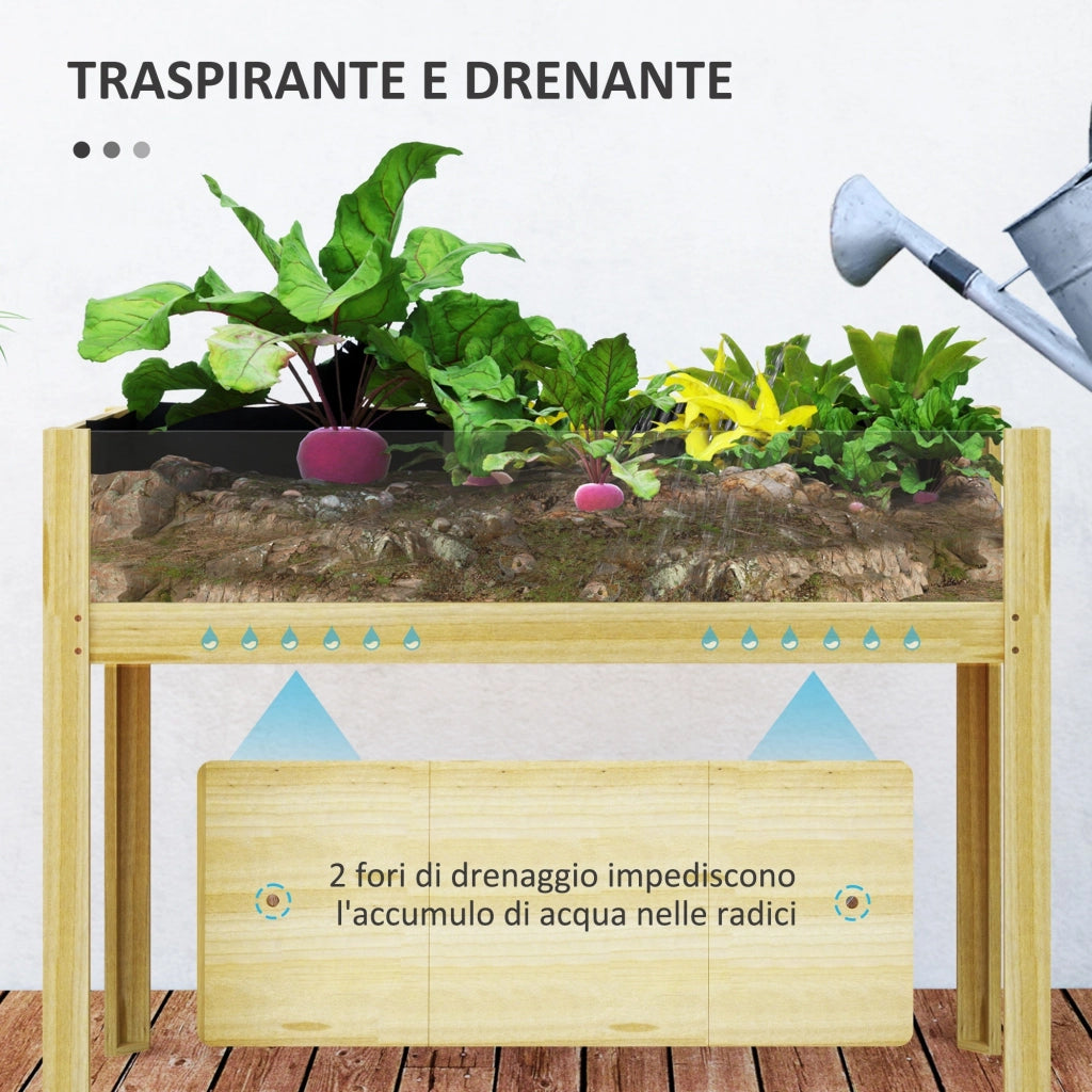 Fioriera Rettangolare 110x50x80 cm da 118L con 2 Fori di Drenaggio e Pareti Trasparenti in Legno di Abete