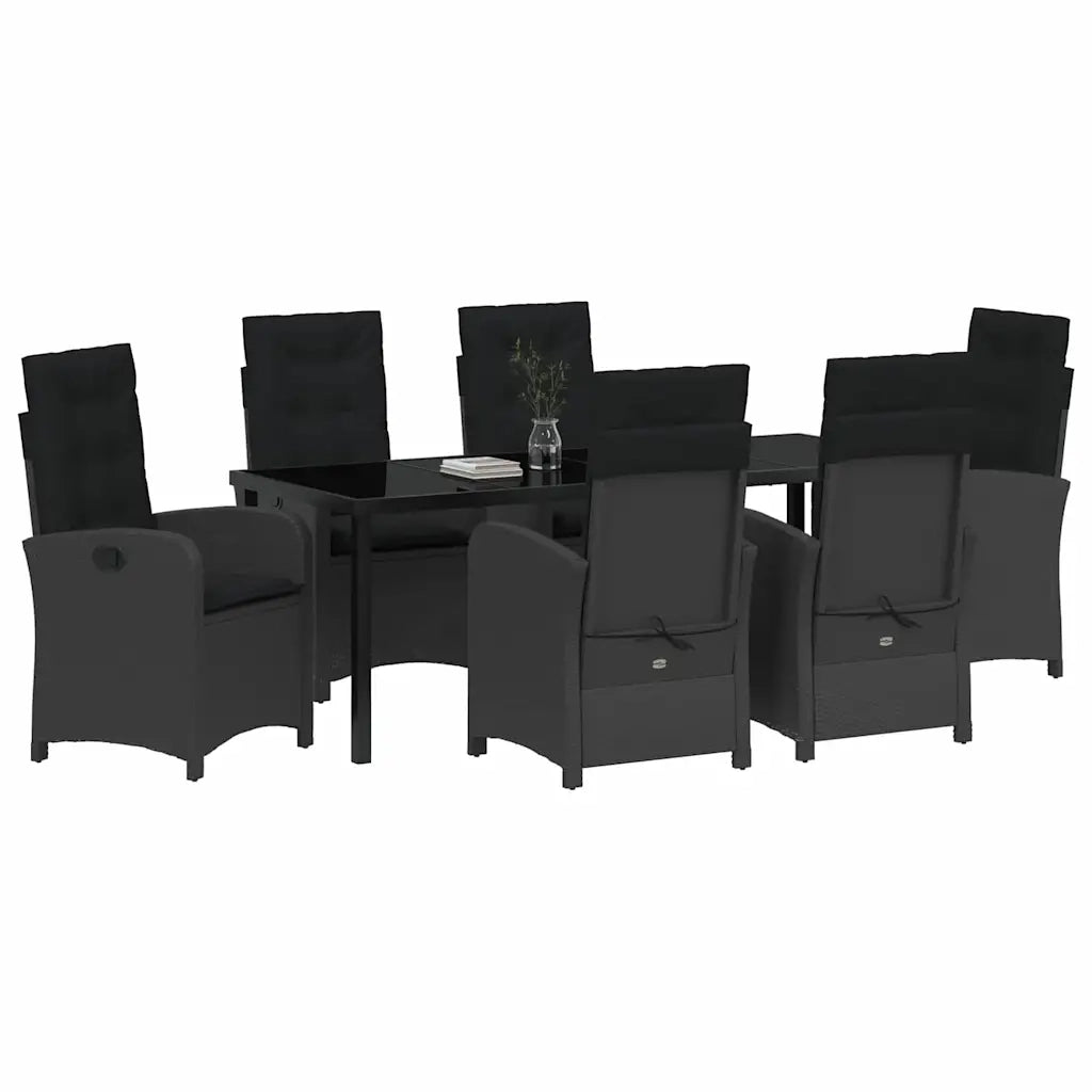 Set da Pranzo per Giardino con cuscino 7 pcs Nero polyrattan 3380265