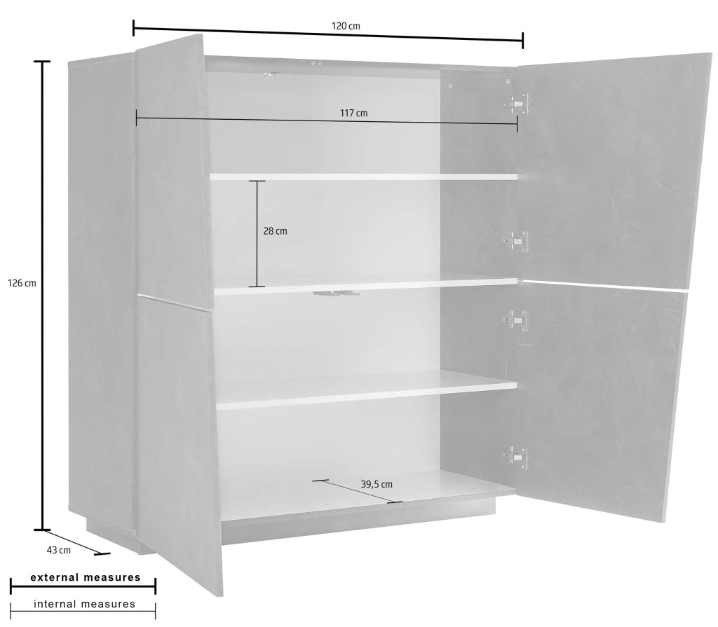 Mobile Madia VEGA L 120 x H 126 x P 43 cm bianco lucido