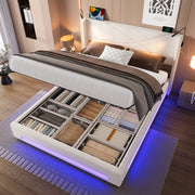 OKWISH Letto Contenitore 140×200 cm, Letto Matrimoniale con USB, Lampade da Lettura e LED Regolabile, senza Materasso, in Velluto, Beige