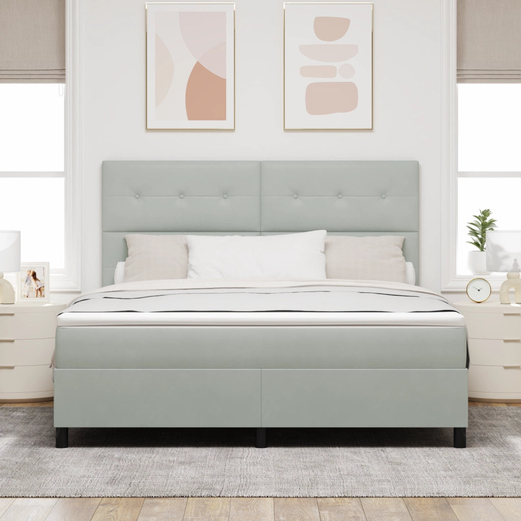 Letto Box Spring con Materasso Grigio Chiaro Super King in Velluto