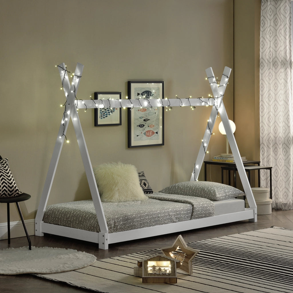Letto per Cameretta Onejda a Forma di Capanna 90 x 200 cm Bianco [en.casa]