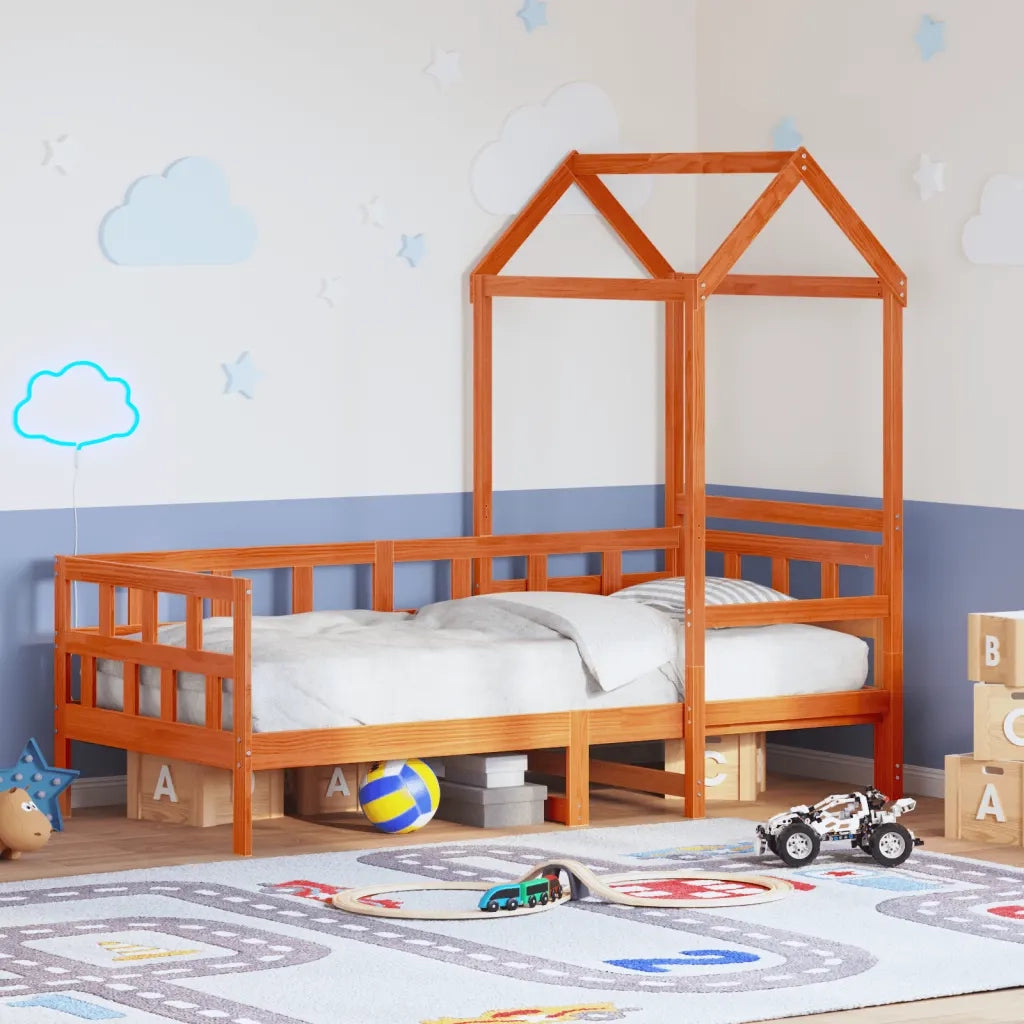 vidaXL Dormeuse con Tetto Marrone Cera 90x200 cm Legno Massello Pino