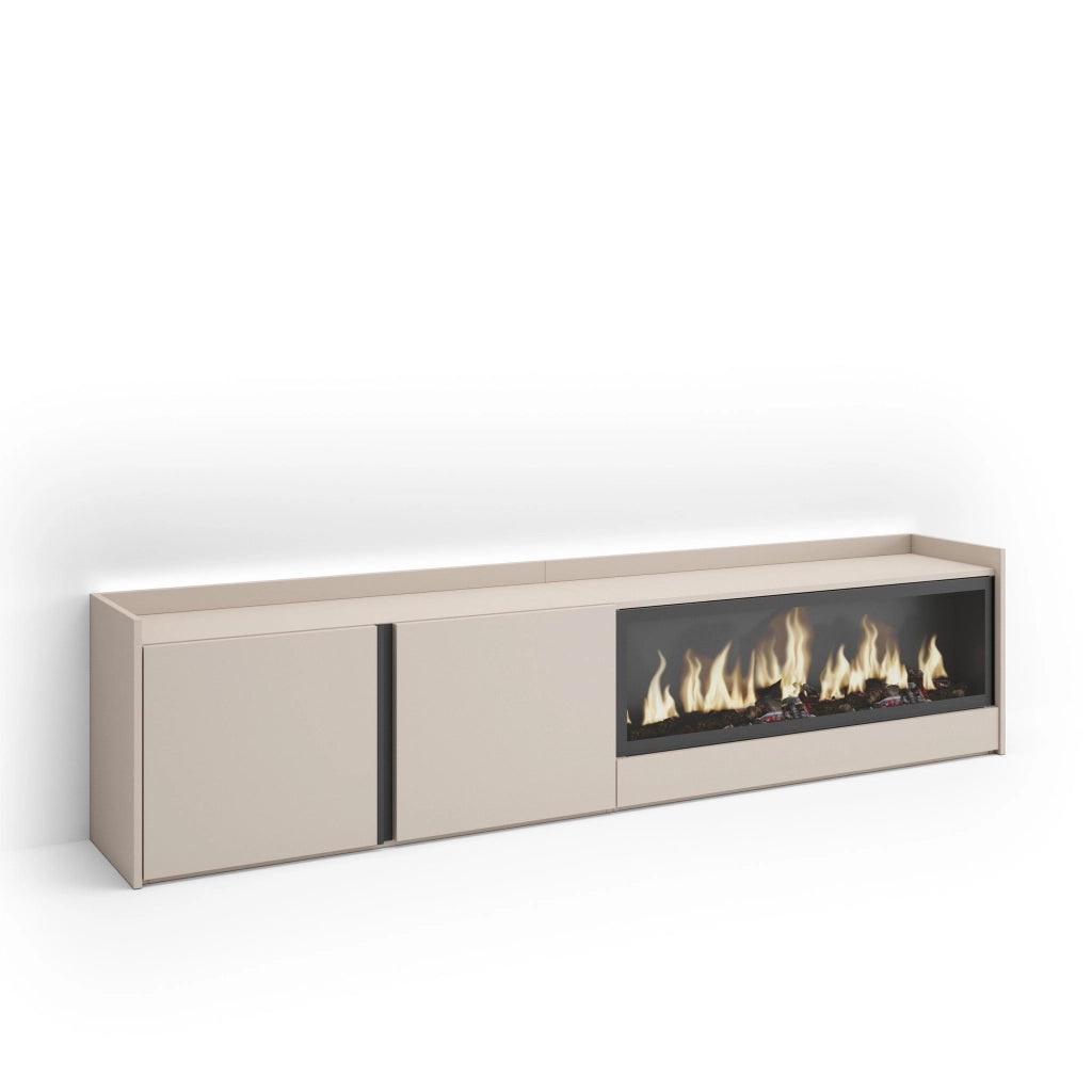 Mobile TV Soggiorno, 212x50x35 cm, Per TV fino a 80", Camino elettrico XXL, LED, Beige