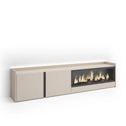 Mobile TV Soggiorno, 212x50x35 cm, Per TV fino a 80", Camino elettrico XXL, LED, Beige