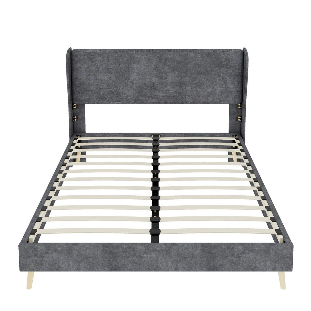 Letto Imbottito con Testiera Morbida ¨C MINIMAL ¨C Grigio, 140x200, con Materasso