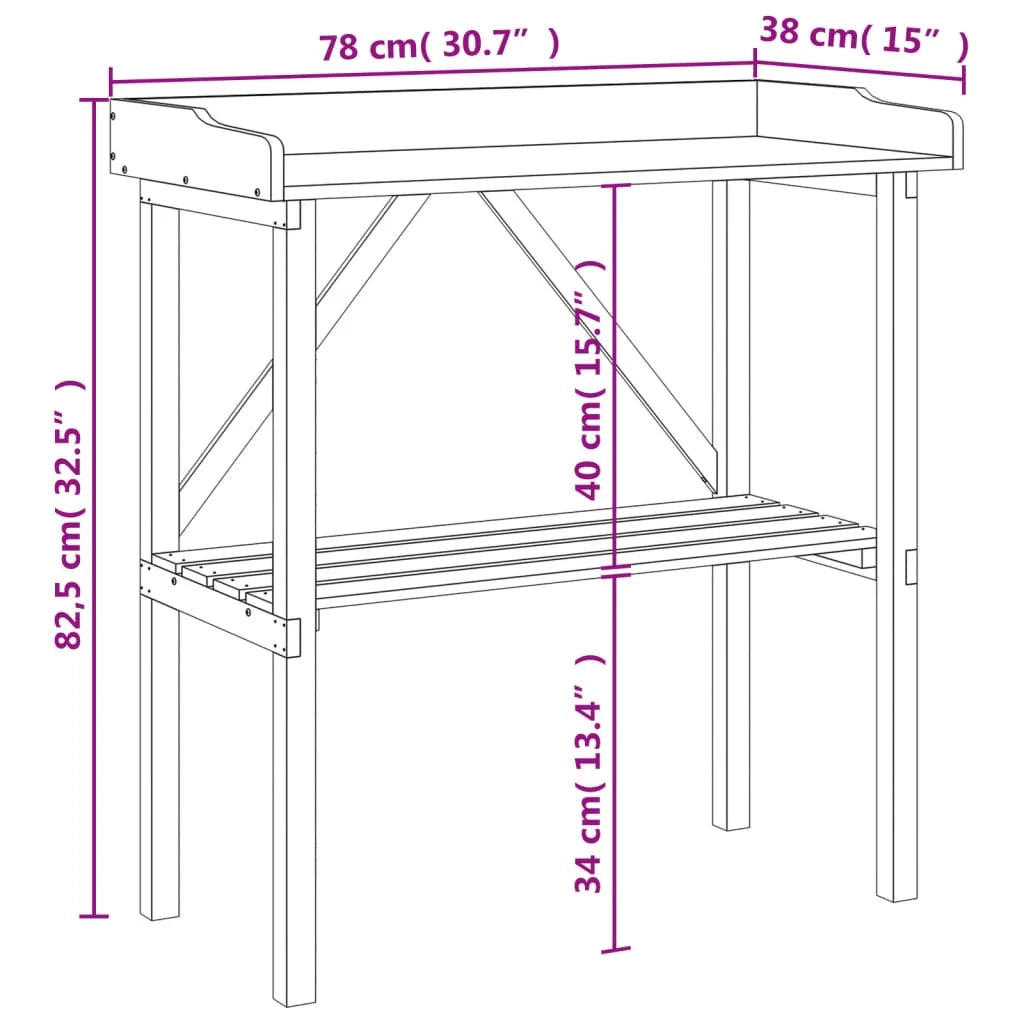 Tavolino portavaso con ripiano 78 x 38 x 82,5 cm legno massello di abete marrone 02_0045430