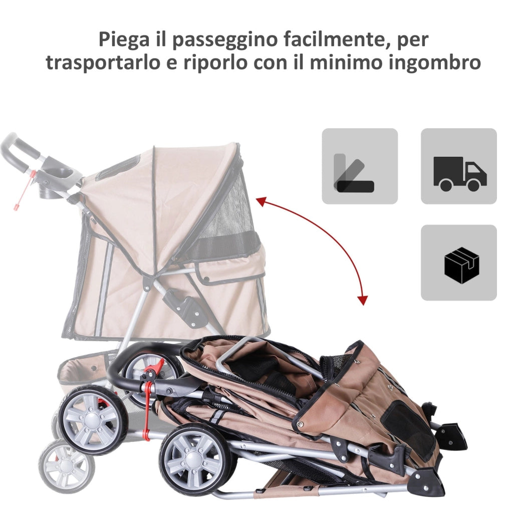 Passeggino per Cani Pieghevole Caffè 75x45x97 cm