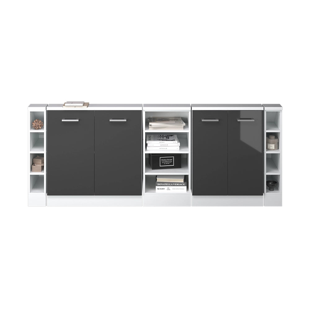 Mobile cucina sottotetto R-Line Antracite lucido/Bianco 210 cm Set di 5 Vicco