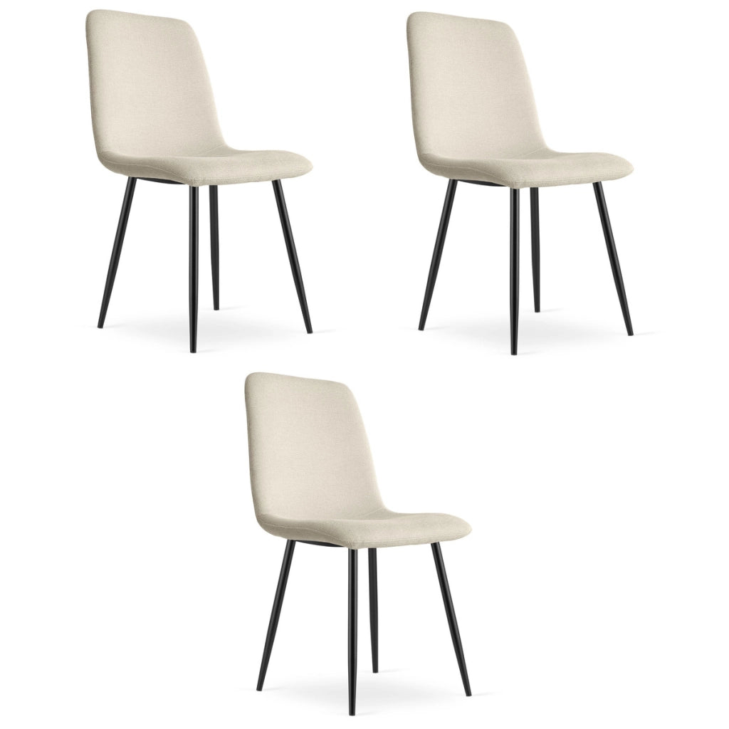 Set di 3 sedie imbottite Rift beige con gambe nere