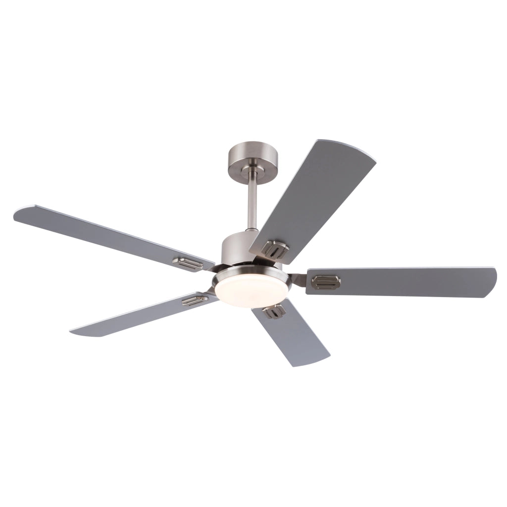 Ventilatore da soffitto con luce e telecomando in metallo e legno nickel dimmerabile con 6 velocità