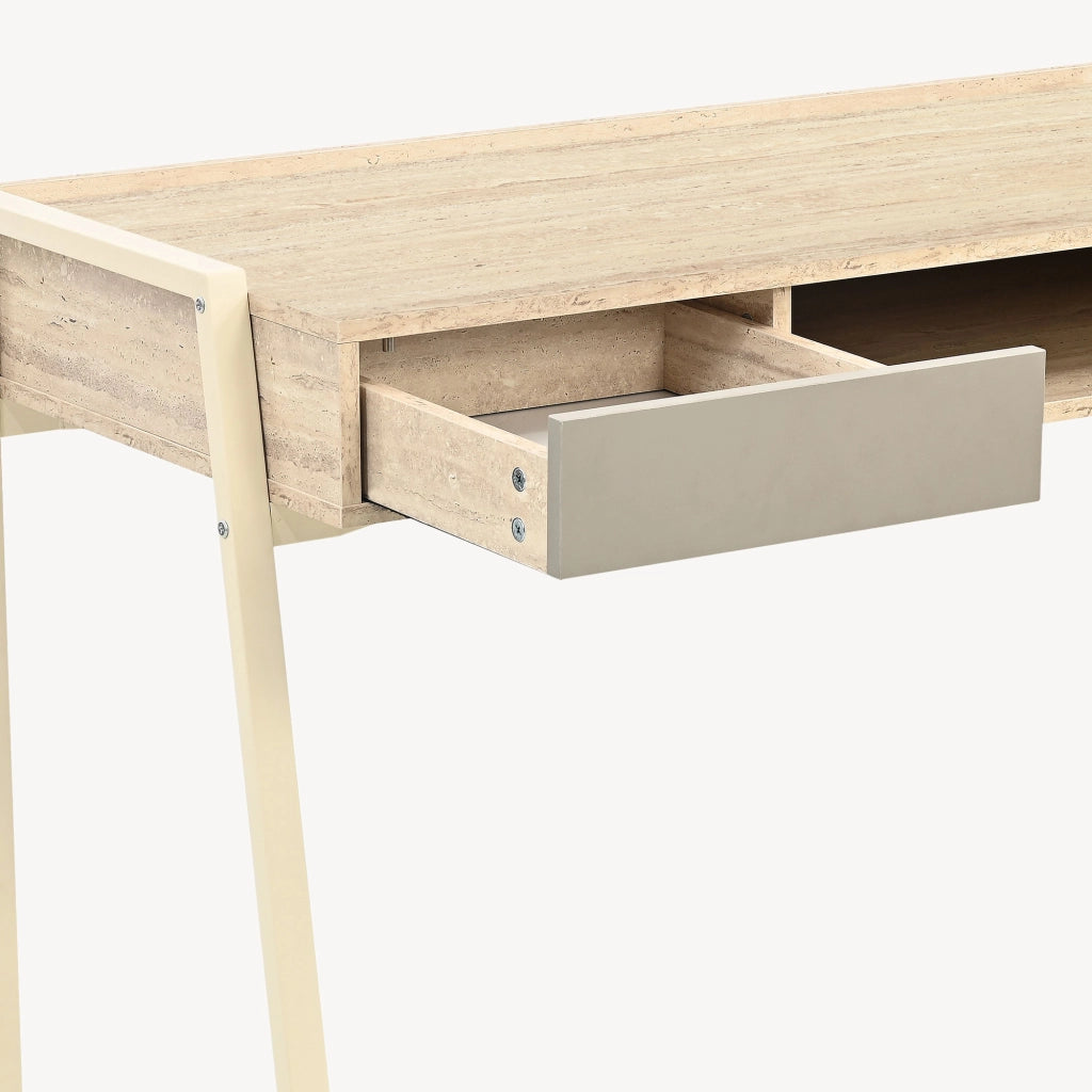 Scrivania Boderas con Vano Aperto e Cassetto 107 x 55 x 78 cm Beige / Travertino [en.casa]