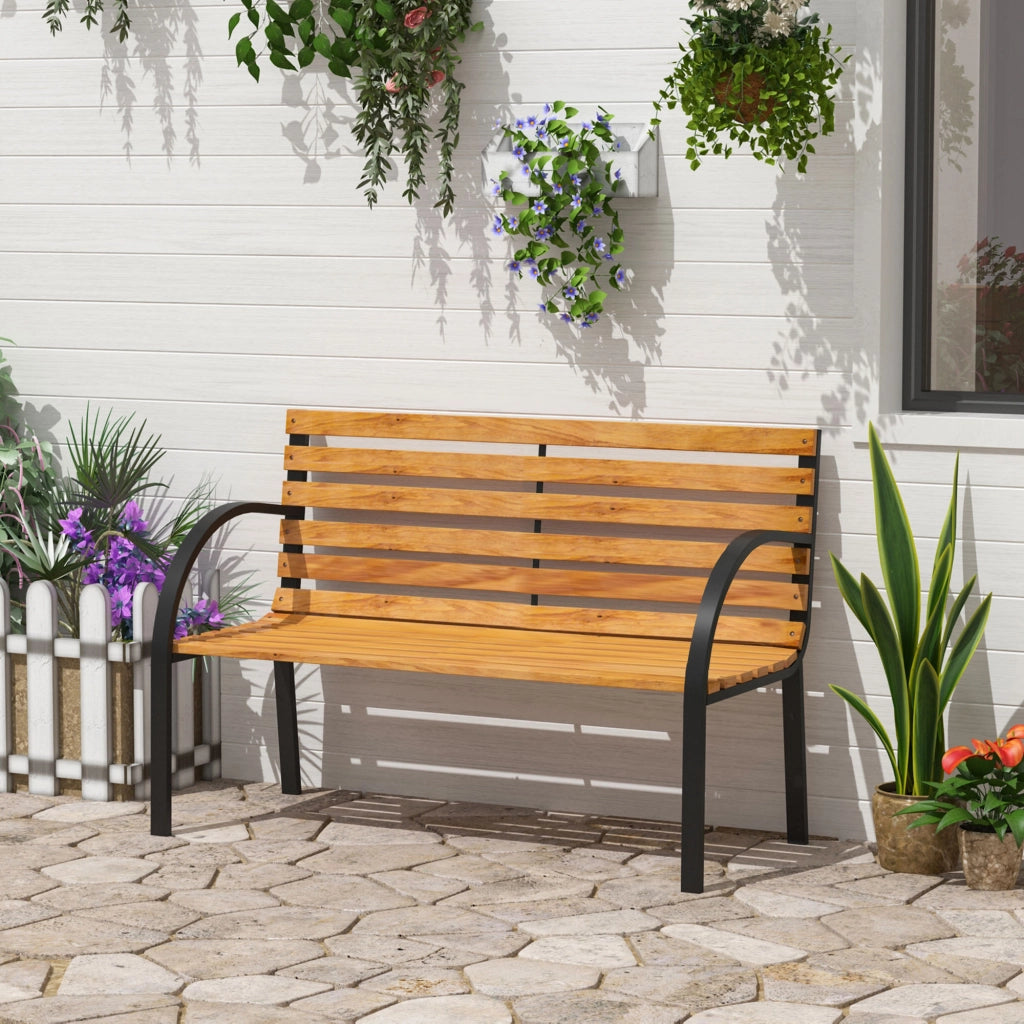 Panchina da Giardino in Legno 2 Posti ¨C zephmum ¨C Naturale e Nero 122x60x83 cm