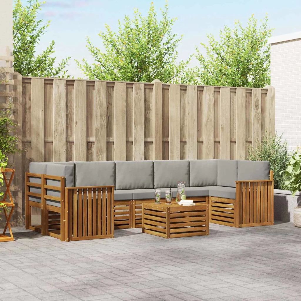 Set di divani da esterno 8 pcs Grigio Naturale e Chiaro