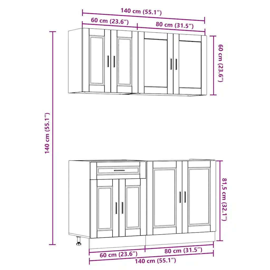 vidaXL Set Mobili da Cucina 4 pz Porto Grigio Sonoma in Truciolato