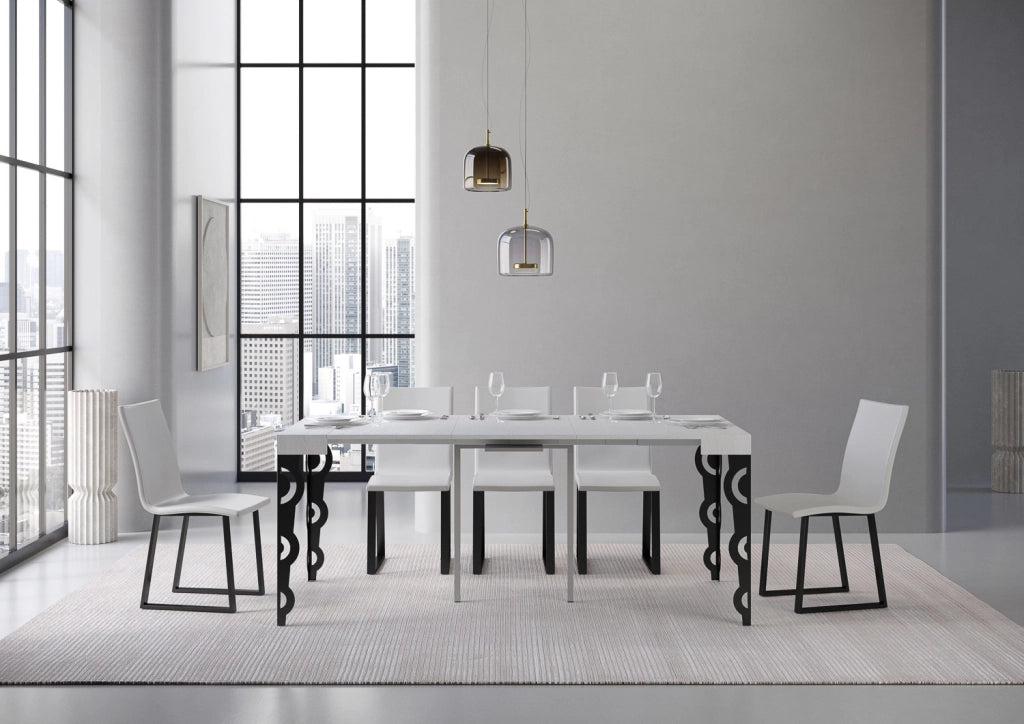 Consolle allungabile 90x40/196 cm Karayan Small Bianco Frassino telaio Antracite