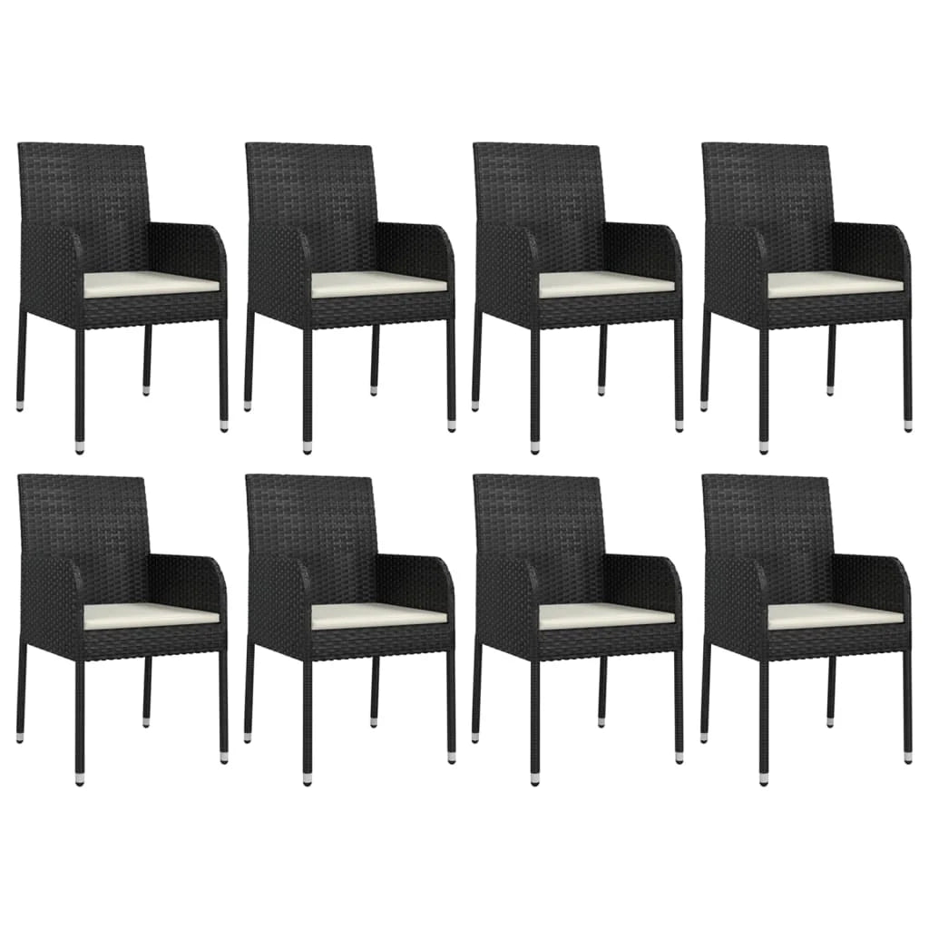 Set da pranzo da giardino da 9 pezzi e cuscini resina intrecciata nera 02_0014841