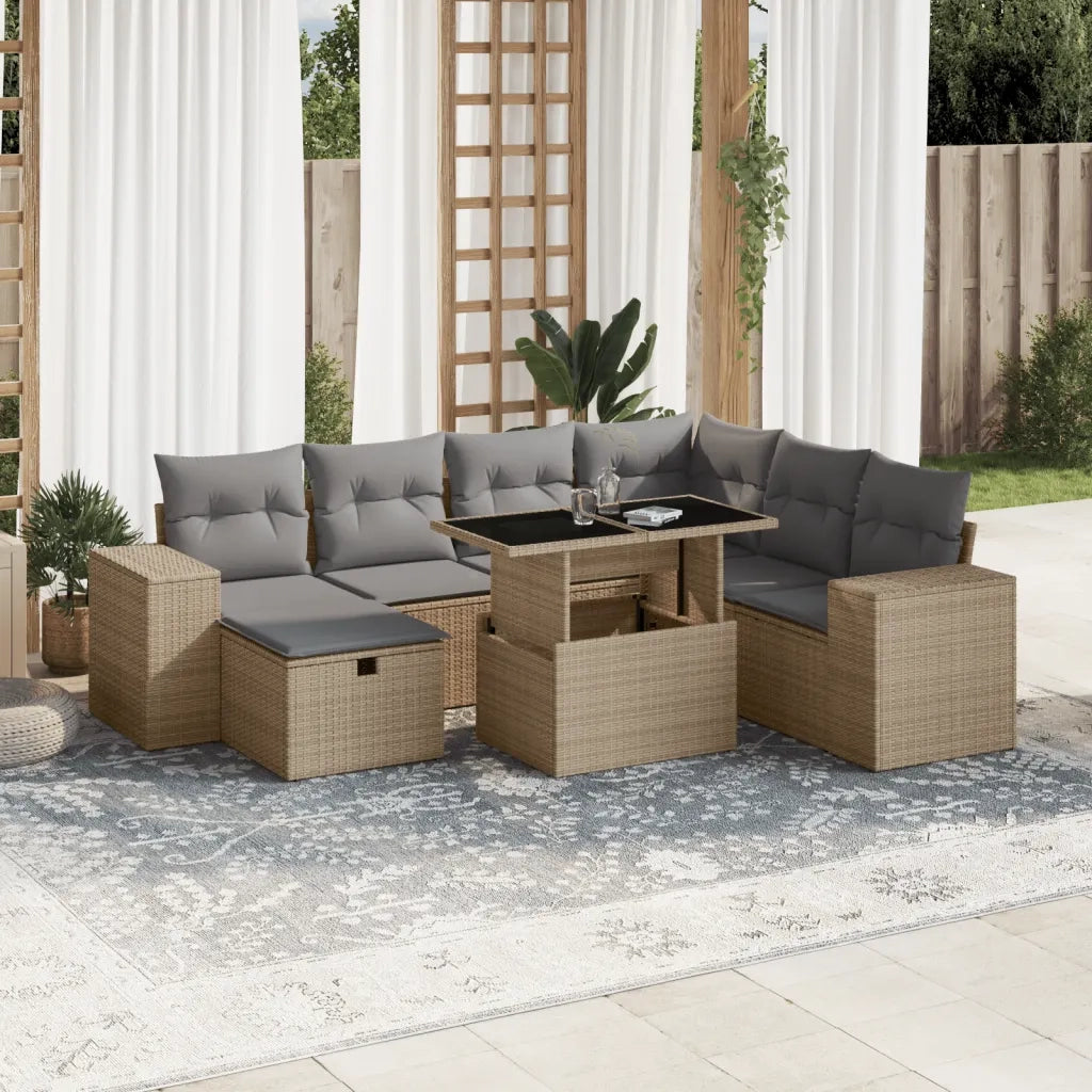 Set Divano da Giardino 8 pz con Cuscini Beige in Polyrattan 3275319
