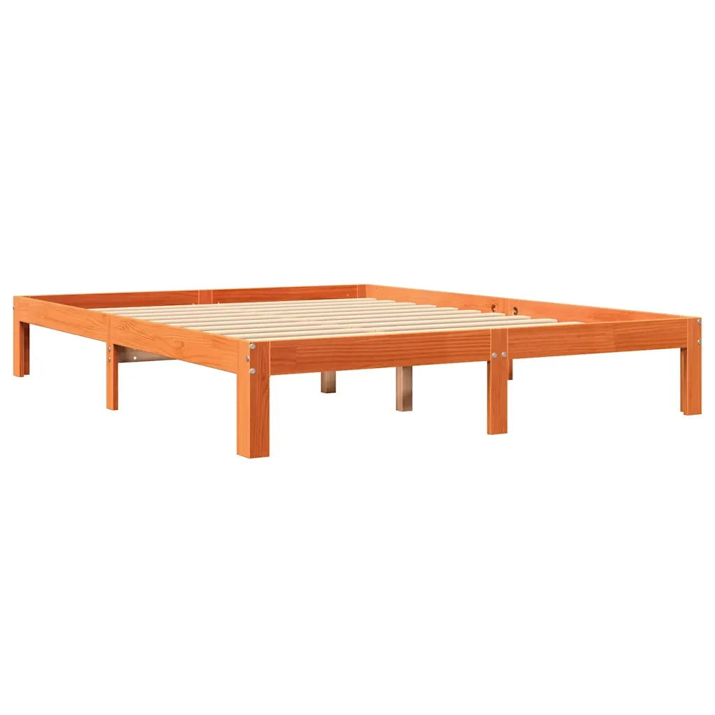 Letto Libreria senza Materasso-Struttura Letto con contenitore Marrone Cera 140x200 cm in Pino 129631