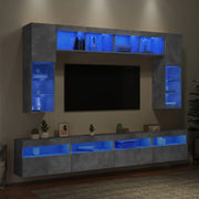 vidaXL Set Mobili TV a Muro 8 pz con Luci LED Grigio Cemento