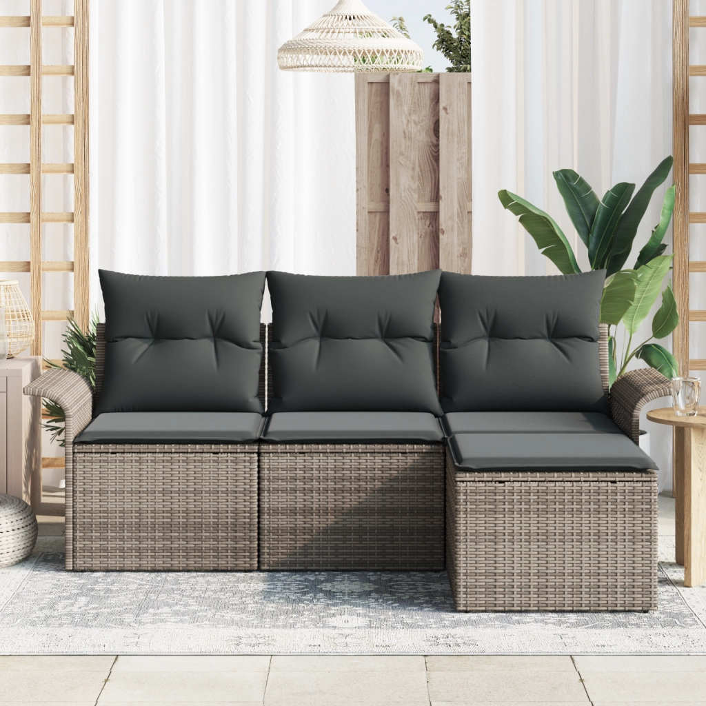 Set Divano Giardino  4 Pezzi con Cuscini Grigio Polyrattan
