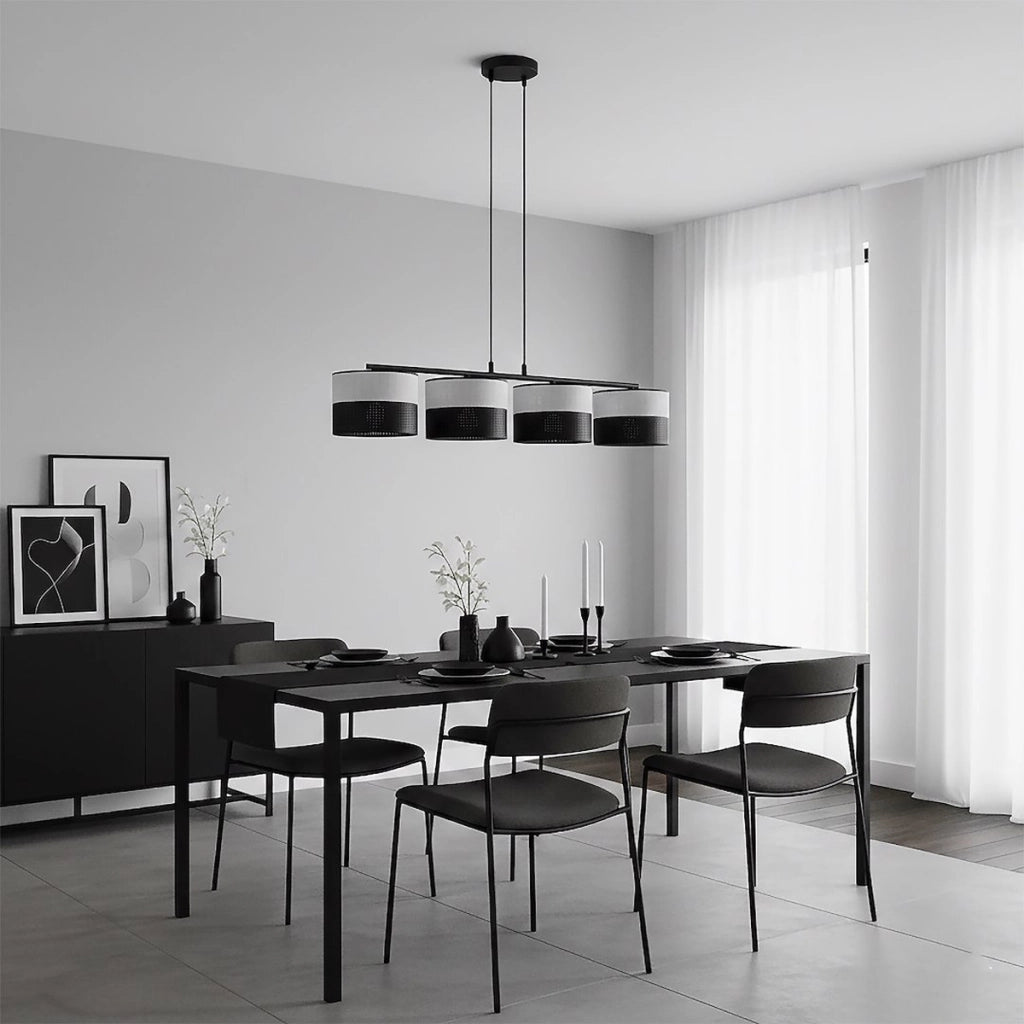Lampada a sospensione Karbon in acciaio nero e tessuto