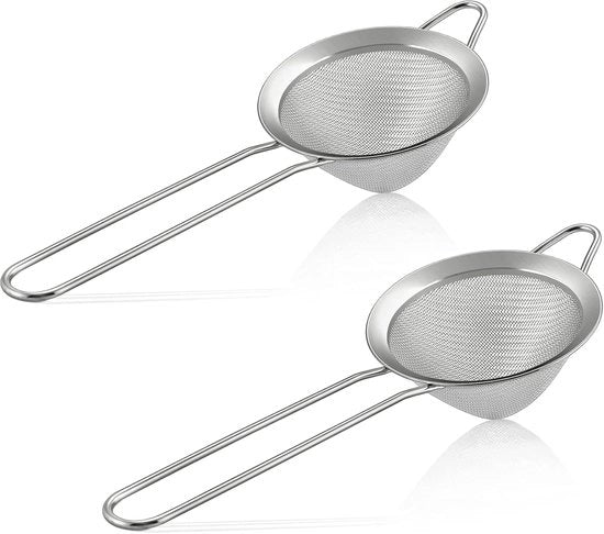 Due pezzi - Filtro a maglie con fondo punteggiato - 30 maglie fine - 20 x 7 cm - Filtro per soia, succo, erbe e tè - Utensile di cucina multifunzionale per la filtrazione - Cucina sostenibile - Acciaio inox.