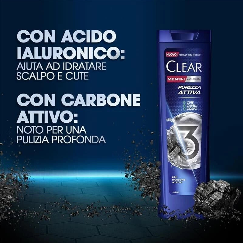 CLEAR SHAMPOO ANTIFORFORA CON CARBONE ATTIVO E ACIDO IALURONICO 225ML 3IN1 PUREZZA ATTIVA OKY