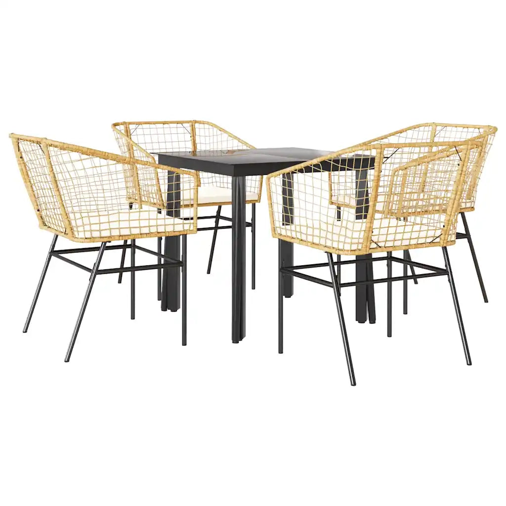 Set da Pranzo da Giardino 5pz | Set Salotto da Giardino con Cuscini Polyrattan Vetro