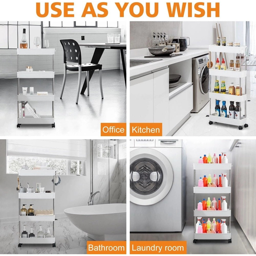 Trade Shop - Carrello Portaoggetti 4 Livelli Salvaspazio A 4 Ruote Scaffale Per Cucina Bagno -