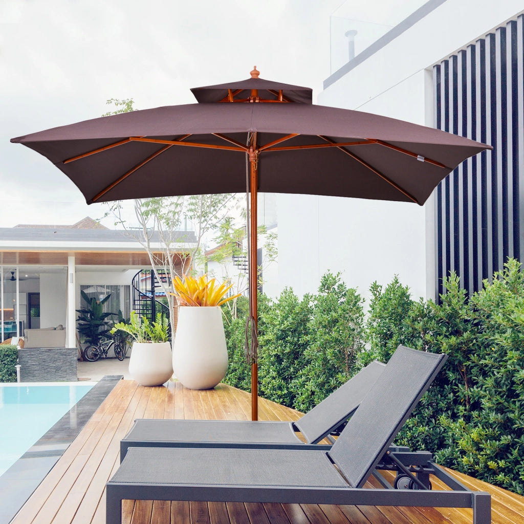 Easycomfort Ombrellone 3x3 m da Giardino e Terrazza con 8 Stecche e Copertura Parasole a 2 Livelli, Marrone