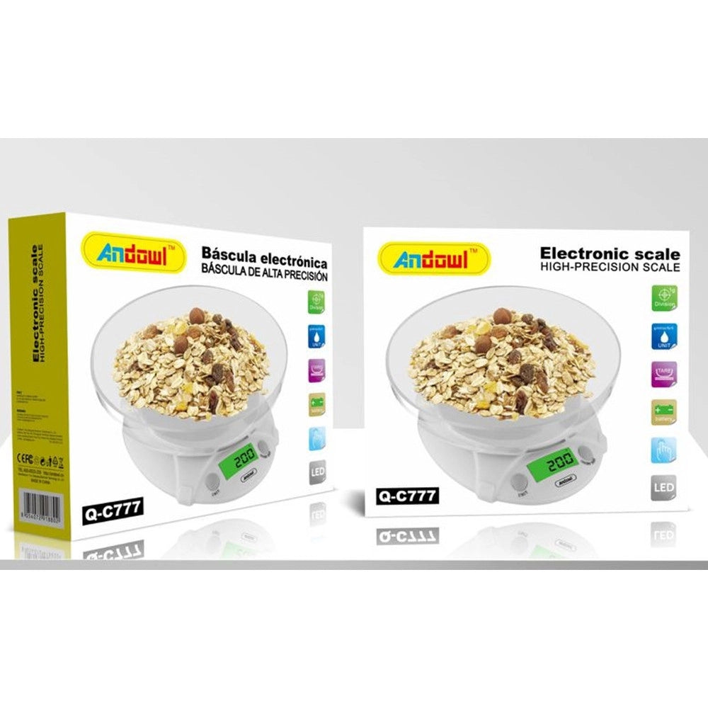 Trade Shop - Bilancia Da Cucina Elettronica Digitale Con Ciotola Portata 1gr/3kg Display Q-c777 -