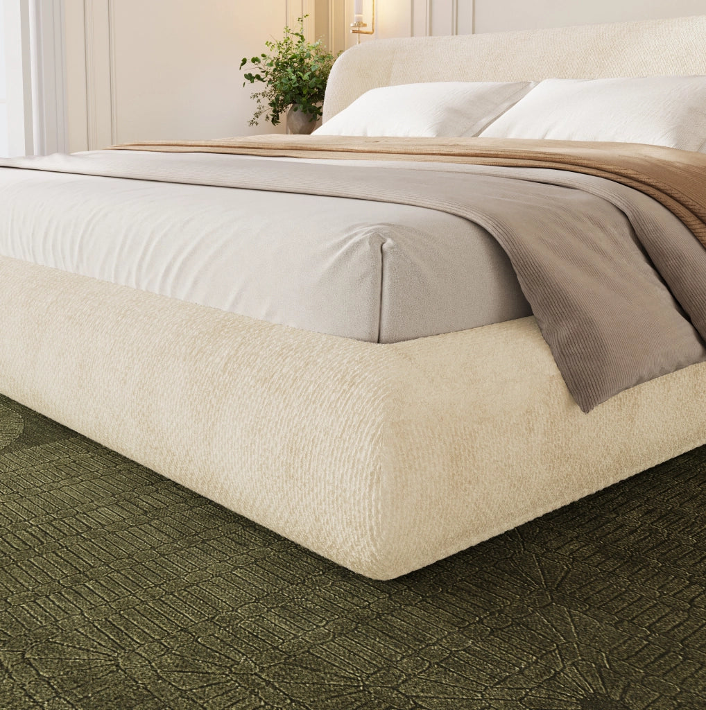 Letto matrimoniale imbottito 140 x 200 cm in ciniglia beige con rete a doghe