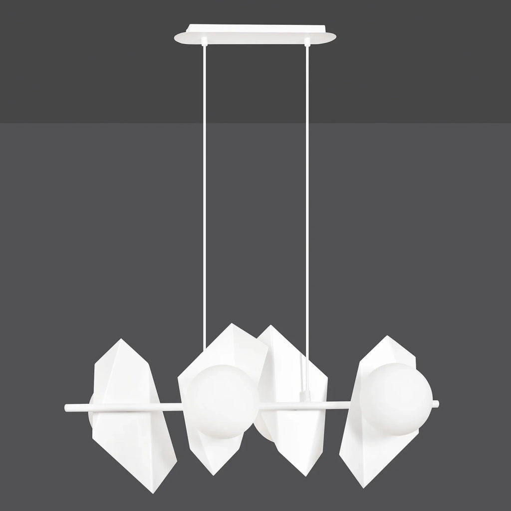 Lampadario 4 Luci Moderno Parvati In Acciaio Bianco E Sfere Vetro Opalino