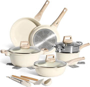 Set di pentole in induzione - Con coperchio per tutte le fonti di calore - Antiaderente - Coperchio in vetro - Antiaderente - Set di pentole da cucina - Senza PFAS - Bicchiere - 14pz - Set di pentola a vapore da cucina in induzione