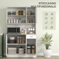 Credenza Cucina Moderna con Cassetto e Armadietti, in Legno, 101x39x180 cm, Bianco e Grigio