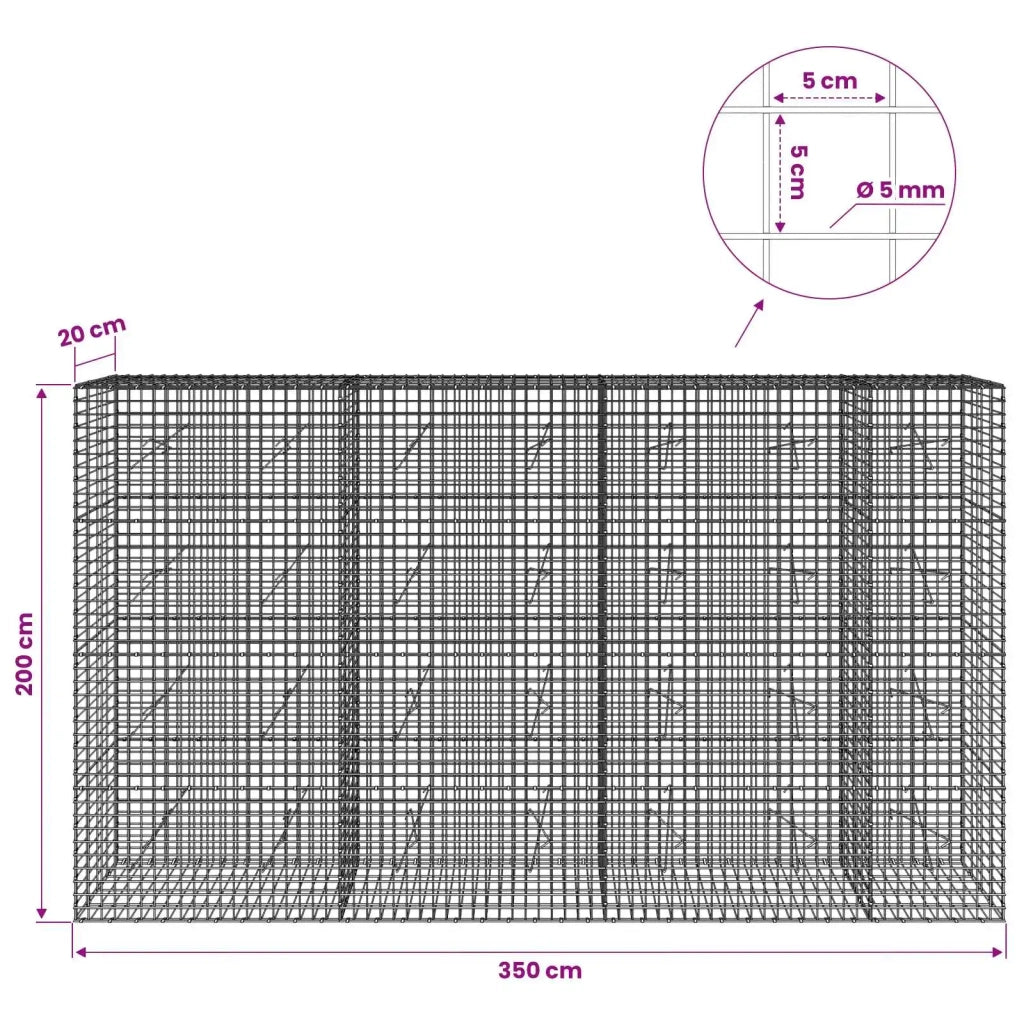 Gabione con filo da 5 mm e rete da 5x5 cm 350x20x200 cm 3464113