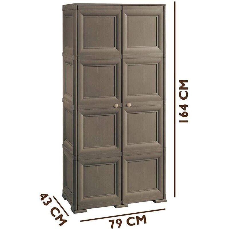 ARMADIO 2 ANTE WENGÉ 79X43X164 CM CON 4 SCOMPARTI E VANO PORTASCOPA – MOBILE ALTO ORGANIZZAZIONE CASA PER INGRESSO E LAVANDERIA