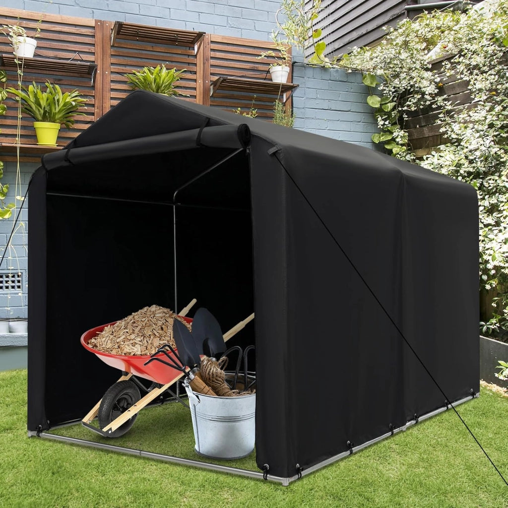 Capanno di Stoccaggio per Esterni, Garage Portatile per Biciclette, Motociclette, Attrezzi da Giardino, Carport per Bici con Porta a Rullo e Cerniera, 160 x 218 x 164 cm (Grigio Scuro)