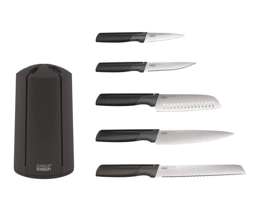 Joseph Joseph 10527 Elevate Set di Coltelli con Blocco Rotante 5 Pezzi Acciaio Inossidabile Giapponese Manici Multicolore con Poggiacoltelli Integrati colore Multicolore