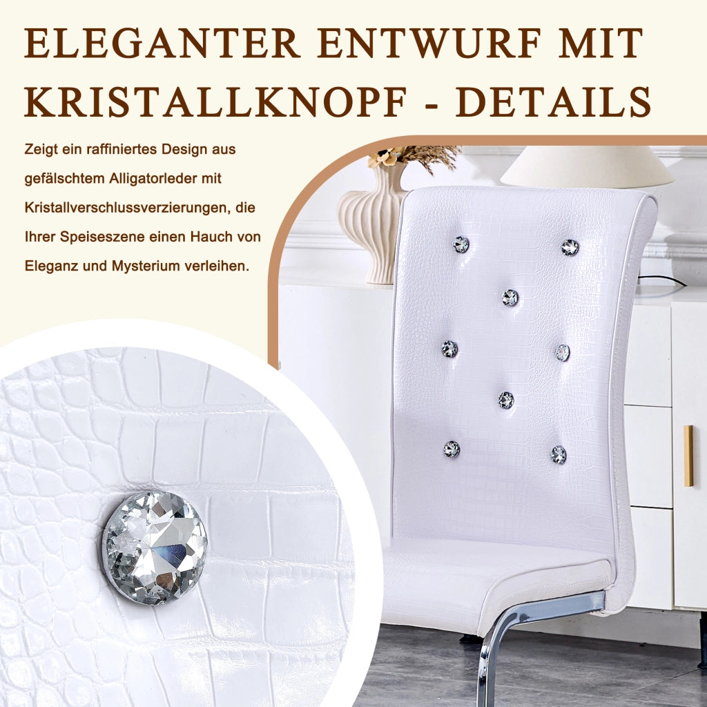 Sedia da Sala da Pranzo Imbottita con Schienale Ergonomico e Gambe Cromate in Metallo PVC Bianco