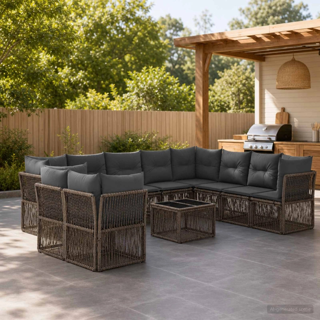 Set Divano da Giardino 11 pz Grigio polyrattan 3434273