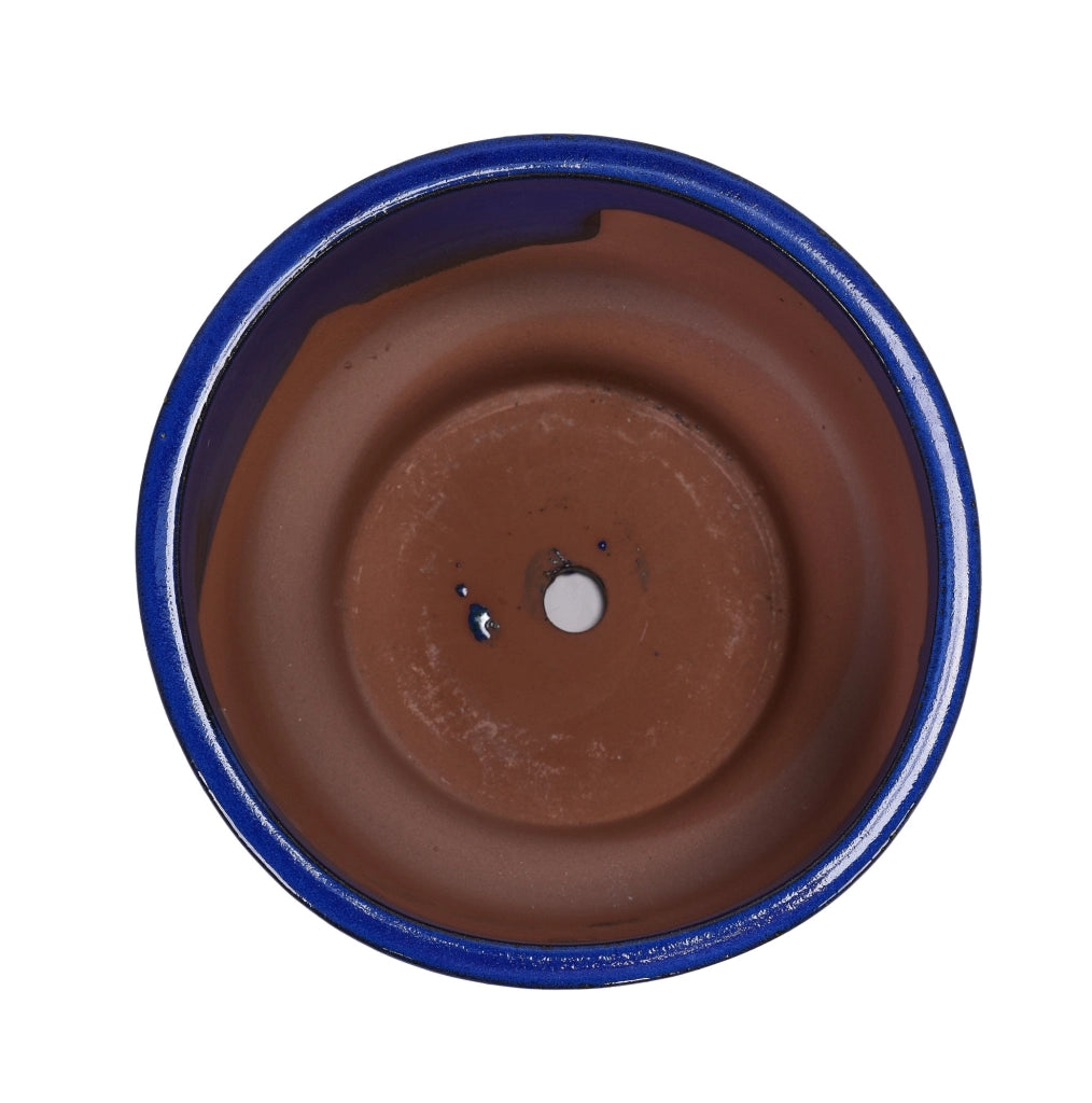 Vaso per piante in ceramica blu con foro di drenaggio